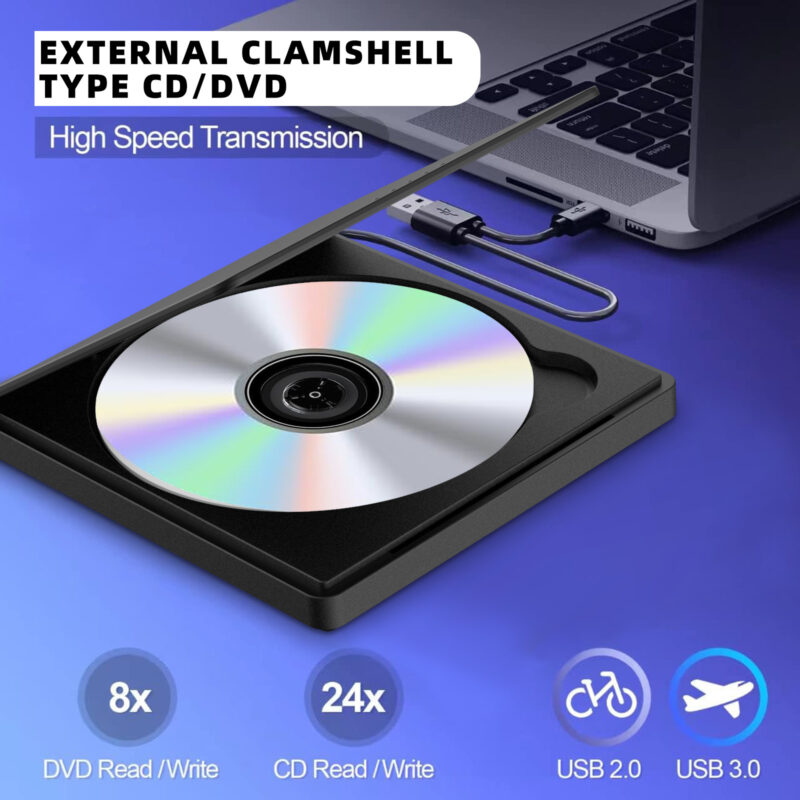 External CD/DVD Drive for Laptop, DVD Player for Laptop, Clamshell Portable Reader Writer, CD Burner External Disk Drive Optical Compatible with Desktop Mac,Windows 11/10/8/7 Linux - Image 5
