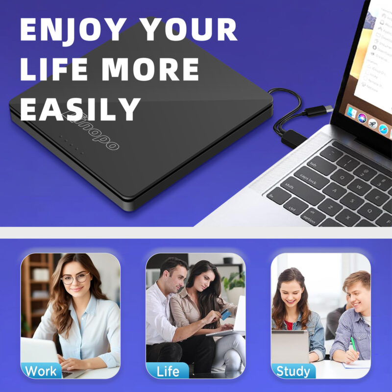 External CD/DVD Drive for Laptop, DVD Player for Laptop, Clamshell Portable Reader Writer, CD Burner External Disk Drive Optical Compatible with Desktop Mac,Windows 11/10/8/7 Linux - Image 3